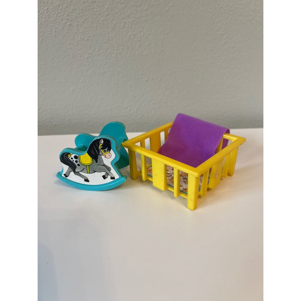 Vintage Fisher Price Little People Rocking Horse Playpen Nursery Set 1970's